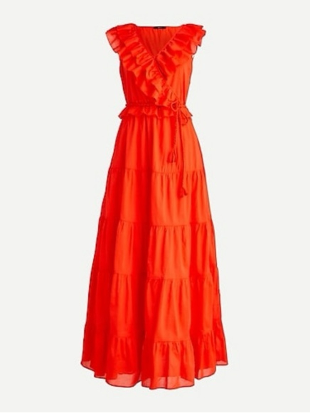 Elegant J. Crew Red/Orange Maxi Dress with Ruffle V-Neck